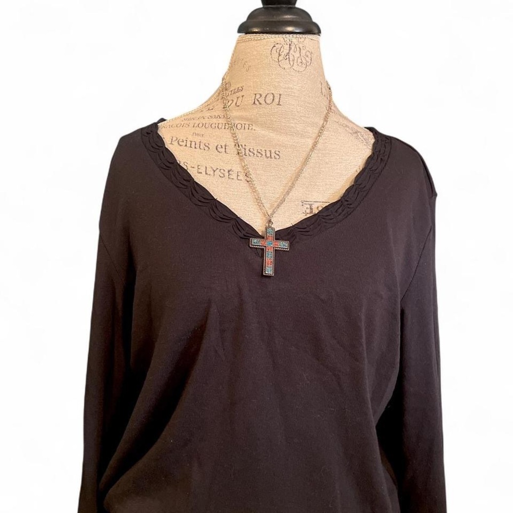 Vintage Fashion Bug • Whimsigoth Black V Neck Blouse • SIZE - XL
